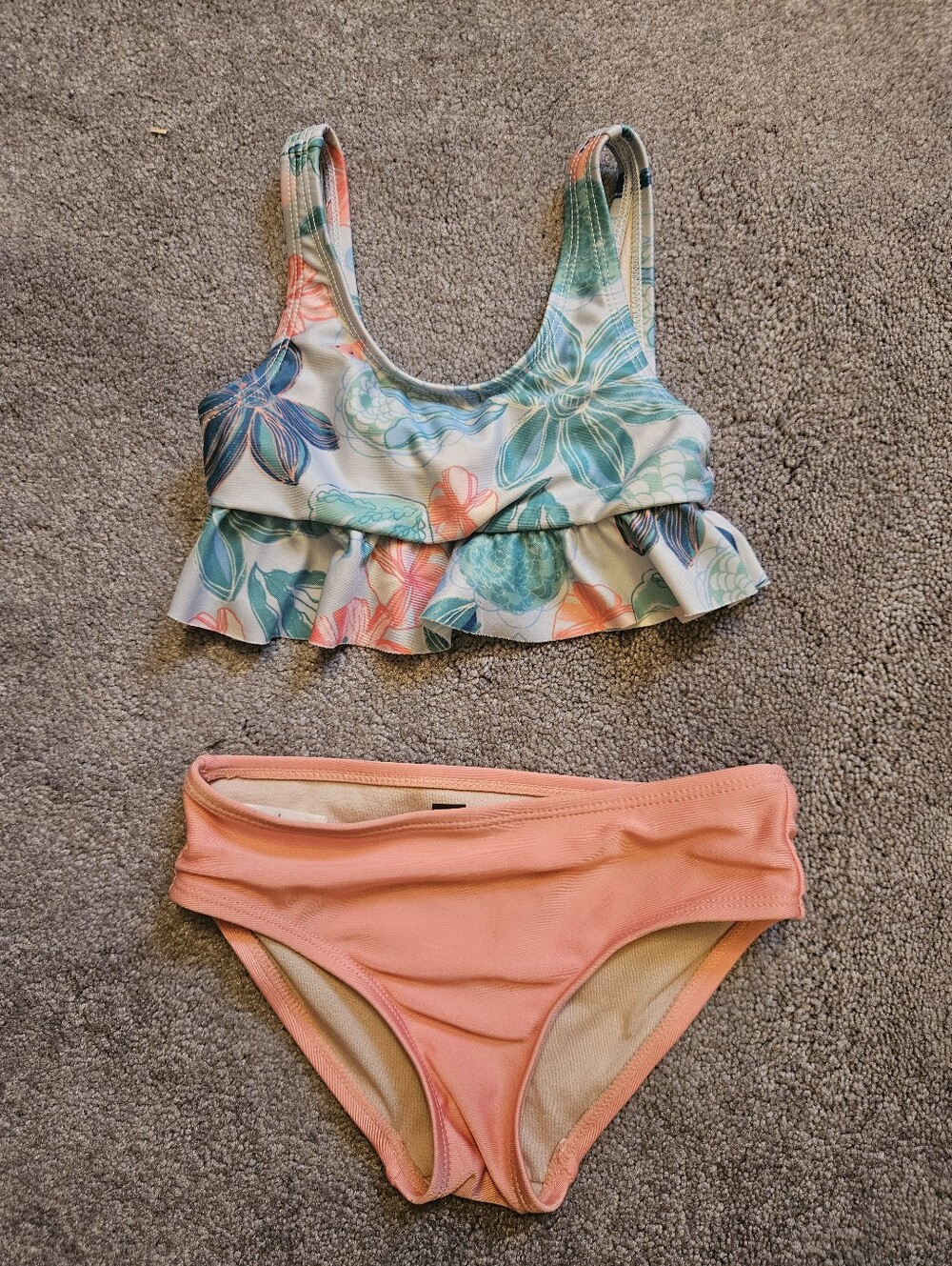 Kids Tea Brand Floral Ruffle Swimsuit - Pink & Teal